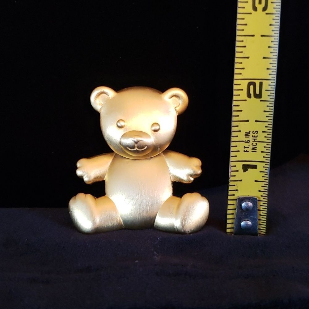 Vintage Signed Janette Jewelry Goldtone Teddy Bear Pin Brooch with Moving Head - Picture 6 of 9